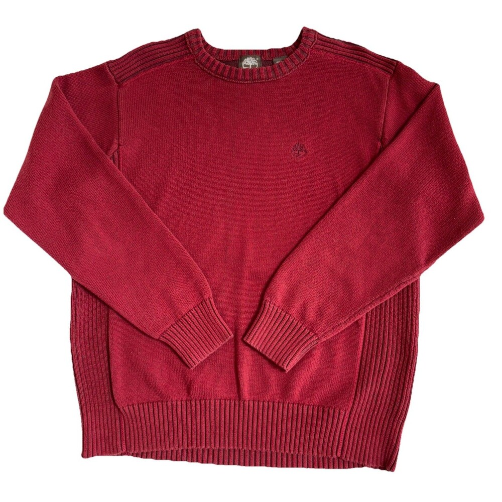 Mens Timberland Heather Brick Red 100% Cotton Ribbed LS Crew Neck Sweater Size L